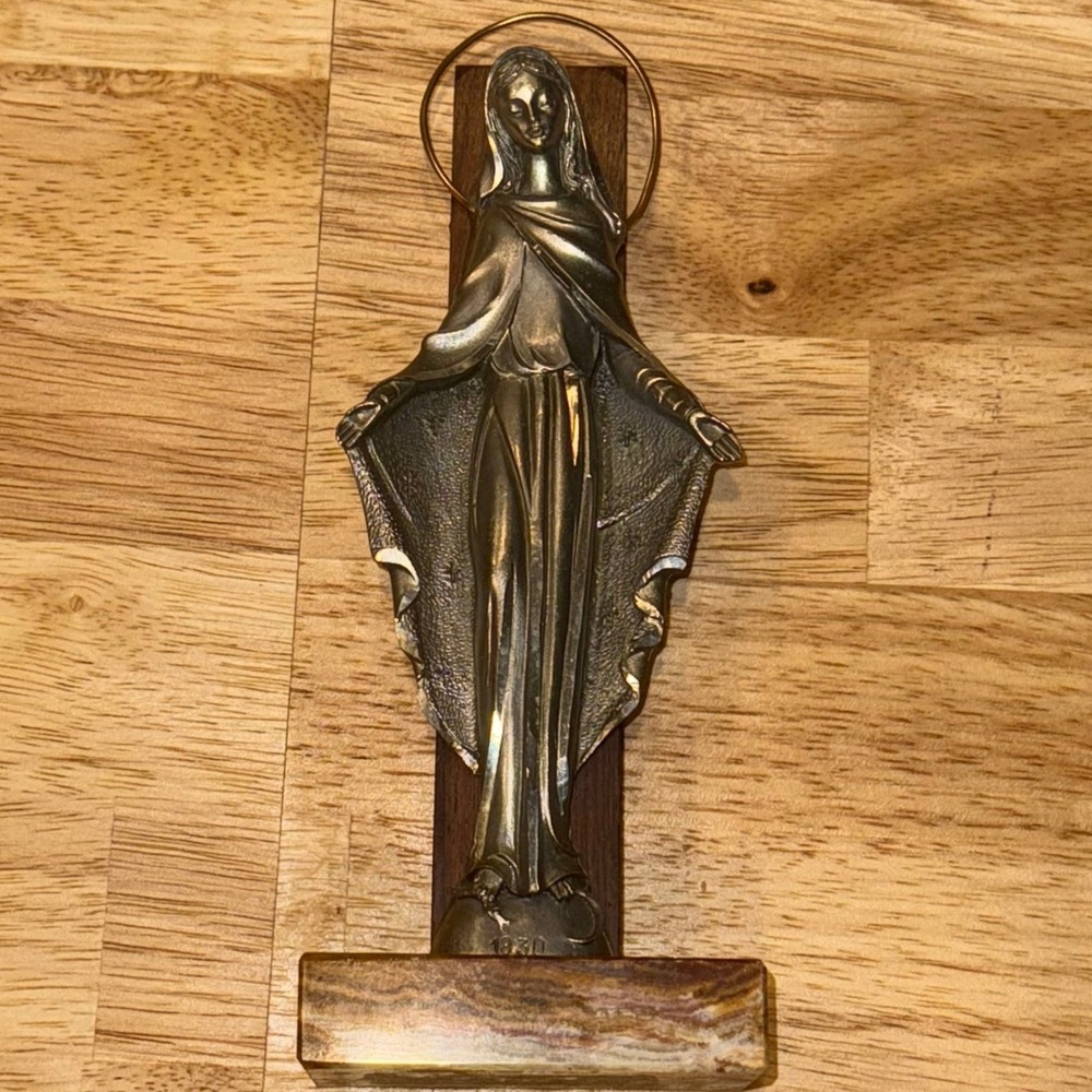 Vintage Religious Statue 1930 Marble Base Golden Halo 8 inch - Picture 2 of 5
